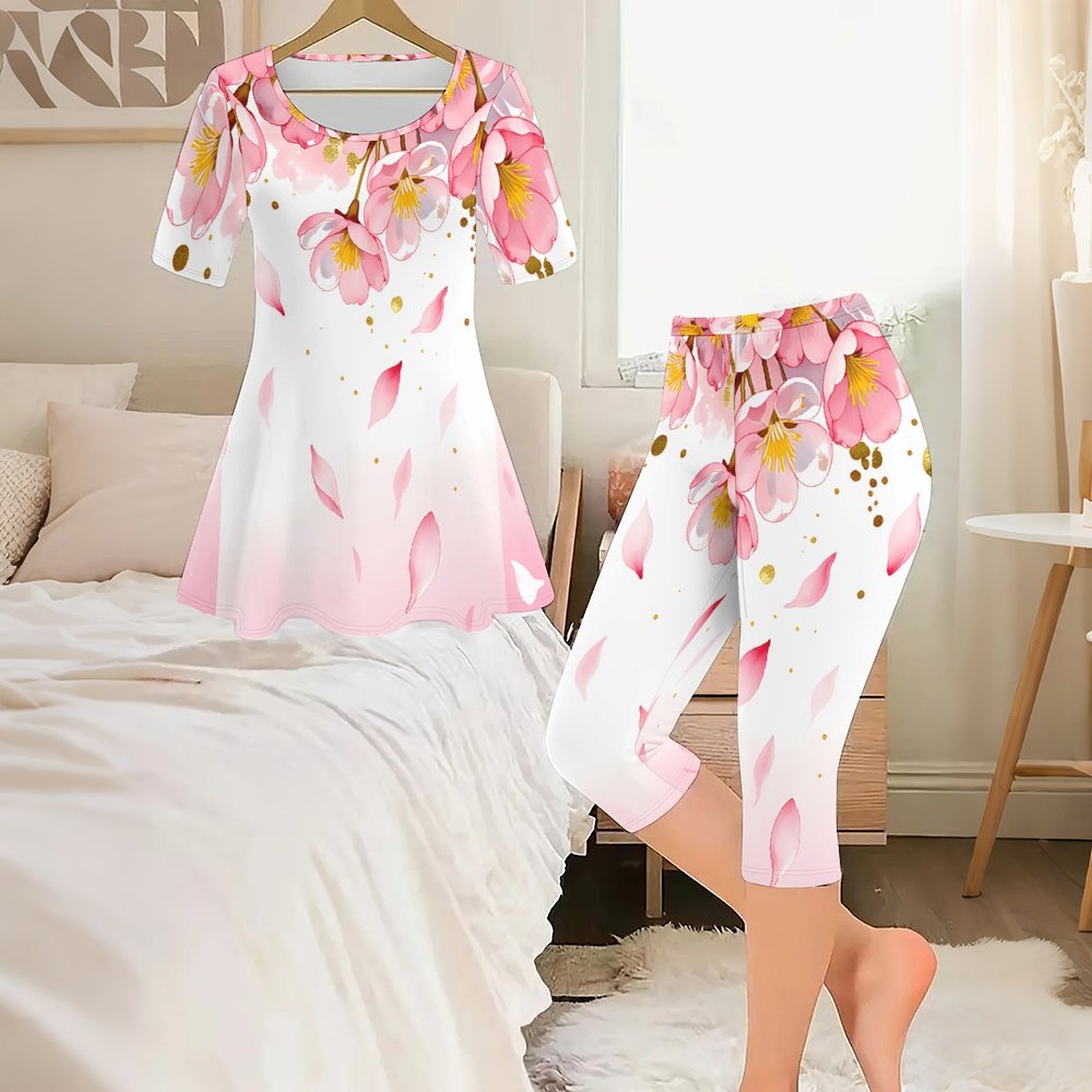 2pcs Vintage Print Two Piece S - огляд і ціна Romper Floral Print