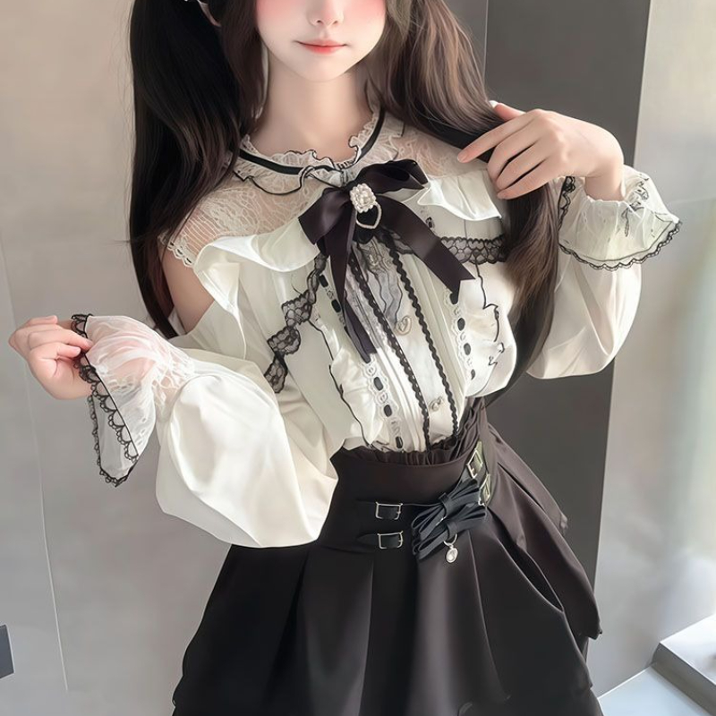 Japanese Gothic Y2k Lolita Sty - огляд і ціна Blouse Off Shoulder