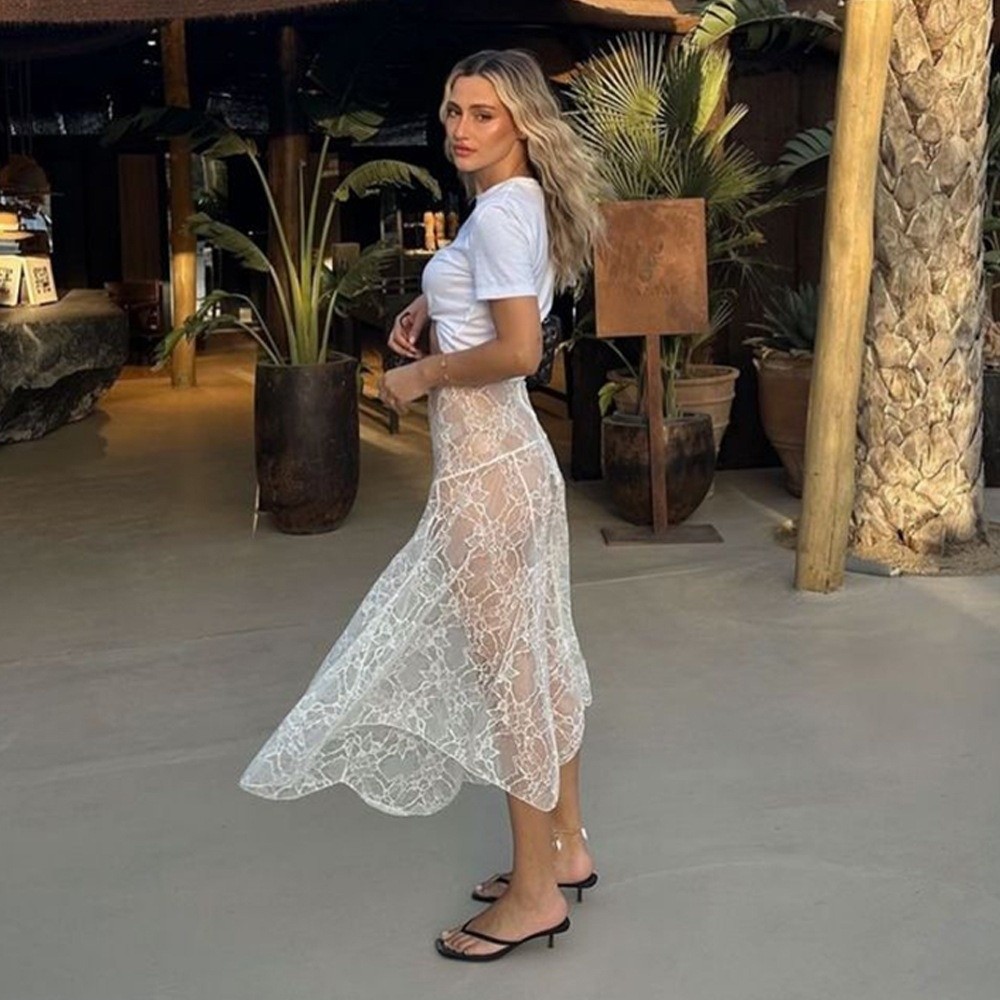 Solid Color Lace Beach Dress S - огляд і ціна Midi Skirt Floral
