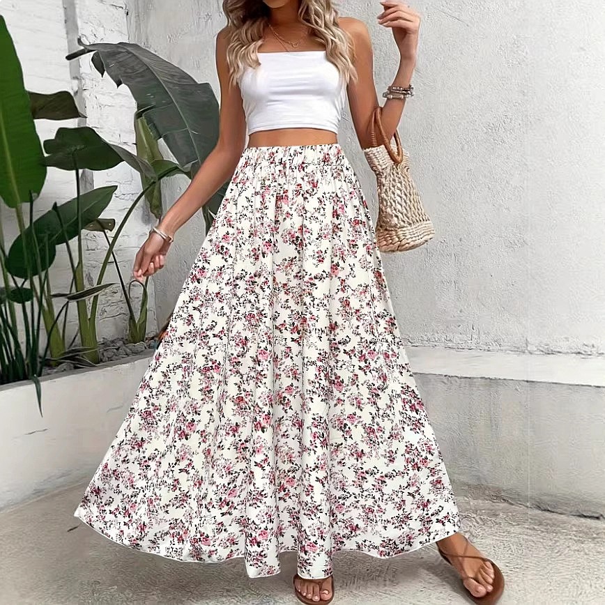 Women's Floral Print Bohemian  - огляд і ціна Midi Skirt Floral