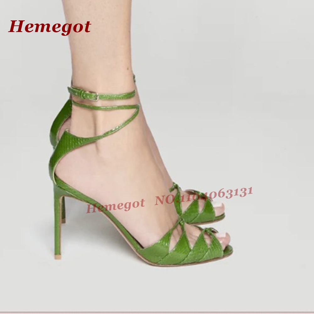 Green Croc-Pattern Strappy San - огляд і ціна Sandal Strappy Heeled
